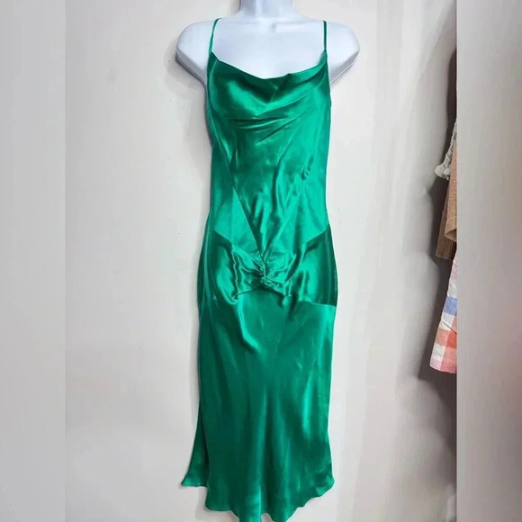 Vintage Dolce Jovani 100% Silk Green Slip Dress Size 4 - Picture 2 of 10